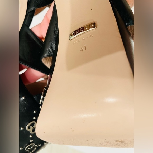 Gucci Black Leather Janaya Gg-studded open toe Platform Sandals EU 41 - Picture 12 of 15